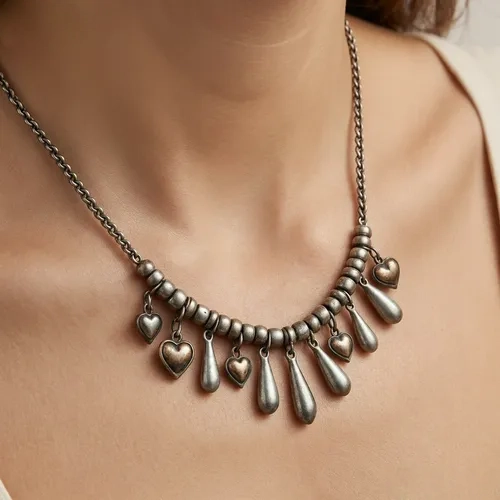Vintage Heart &Teardrop Charm Necklace