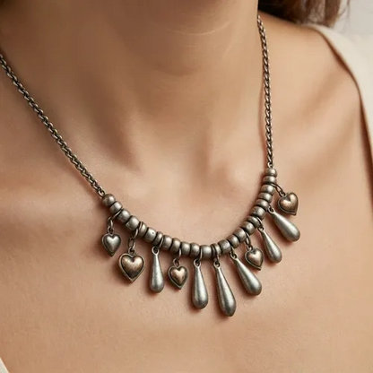 Vintage Heart &Teardrop Charm Necklace