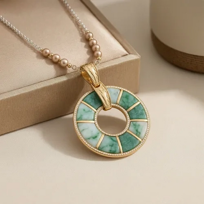 Emerald Mosaic Circle Pendant Necklace