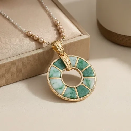 Emerald Mosaic Circle Pendant Necklace