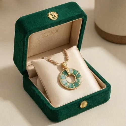 Emerald Mosaic Circle Pendant Necklace