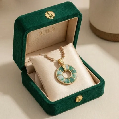 Emerald Mosaic Circle Pendant Necklace
