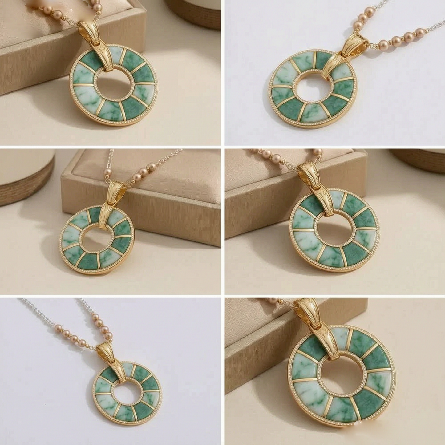 Emerald Mosaic Circle Pendant Necklace
