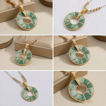 Emerald Mosaic Circle Pendant Necklace